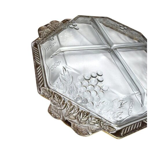 Vintage Jeannette Glass Relish Tray Grape Motif - Picture 8 of 9